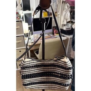 H&M Beaded Chevron Black White Shoulder Bag Gold Chain Strap Women's